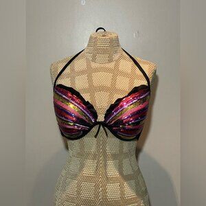 Victoria's Secret Bikini Top Rainbow Sequins Size 36D